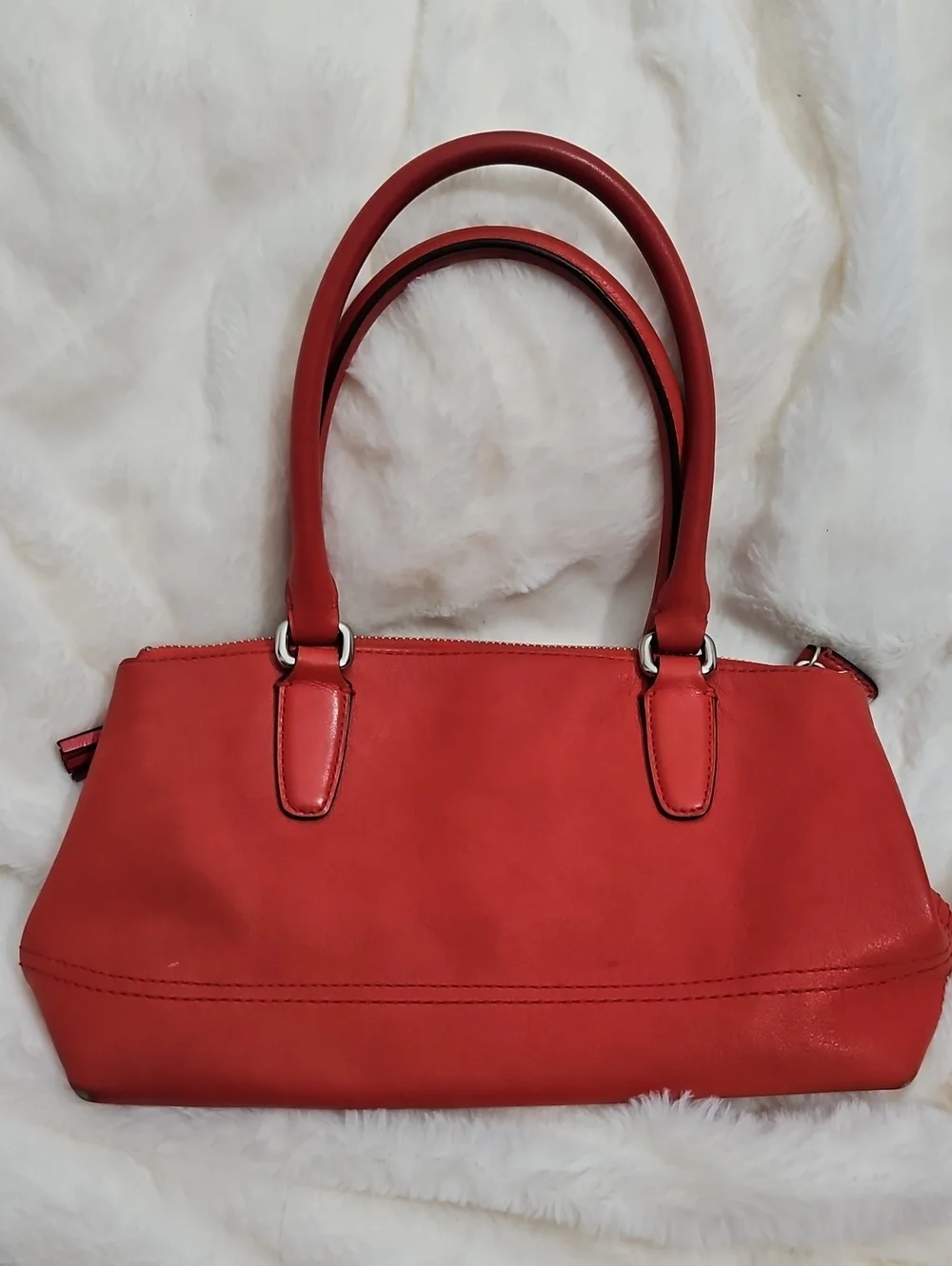 Coach Mini Rory Satchel Handbag Red Leather Silver Hardware Tassels